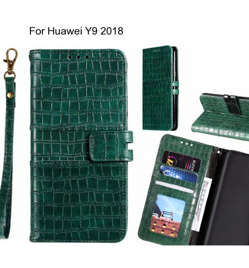 Huawei Y9 2018 Case Croco Wallet Leather Case - Green