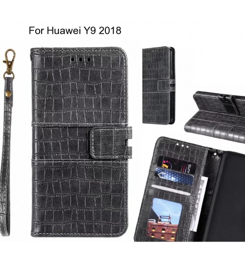 Huawei Y9 2018 Case Croco Wallet Leather Case - Grey