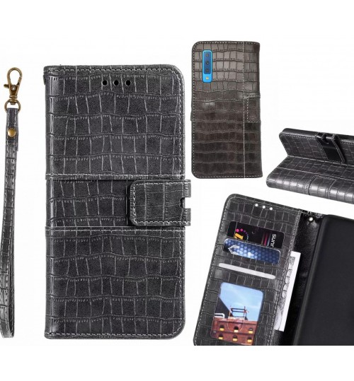 Galaxy A7 2018 Case Croco Wallet Leather Case - Grey