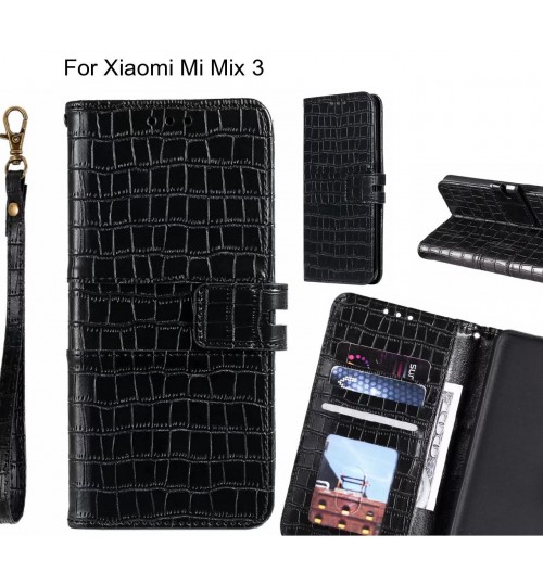 Xiaomi Mi Mix 3 Case Croco Wallet Leather Case - Black