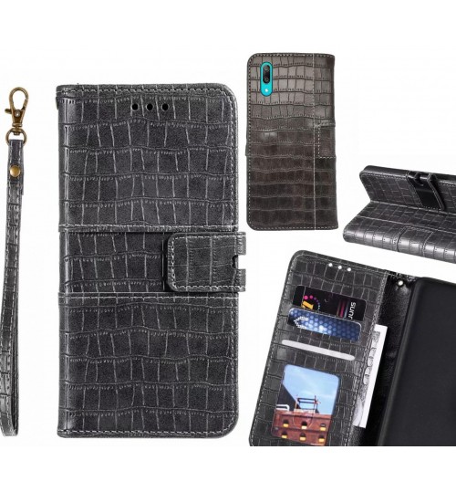 Huawei Y7 Pro 2019 Case Croco Wallet Leather Case - Grey