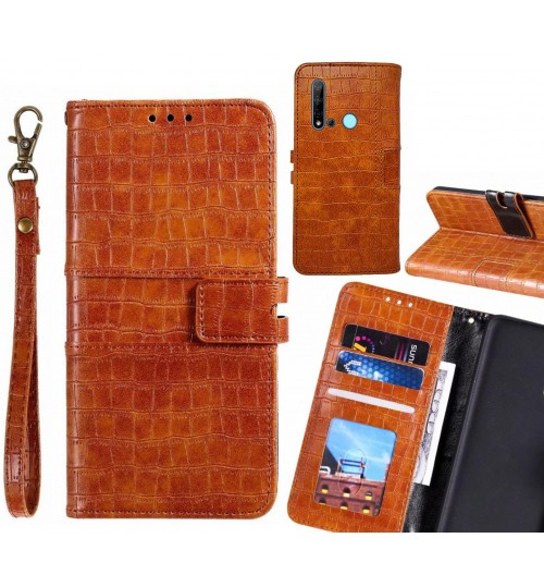 Huawei Nova 5i Case Croco Wallet Leather Case - Brown