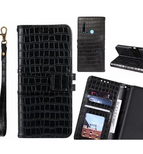 Huawei Nova 5i Case Croco Wallet Leather Case - Black