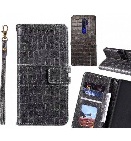 Oppo A9 2020 Case Croco Wallet Leather Case - Grey