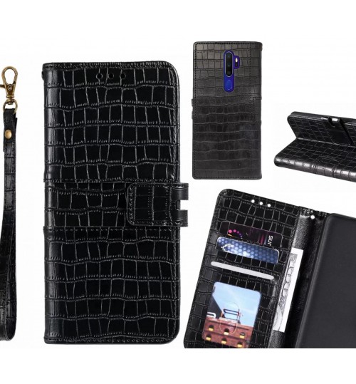 Oppo A9 2020 Case Croco Wallet Leather Case - Black