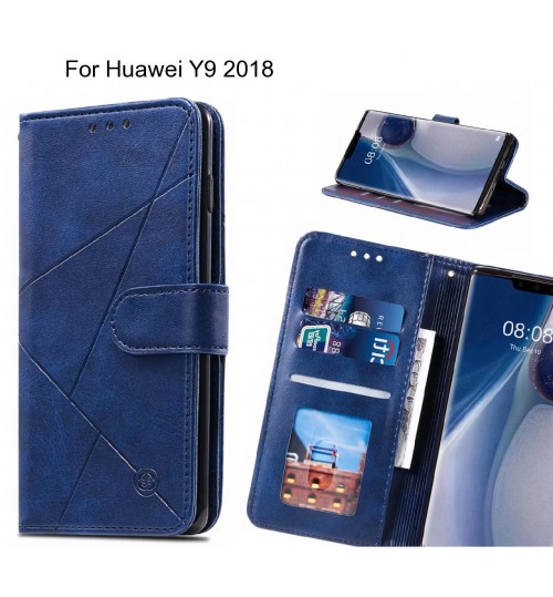 Huawei Y9 2018 Case Fine Leather Wallet Case - Blue