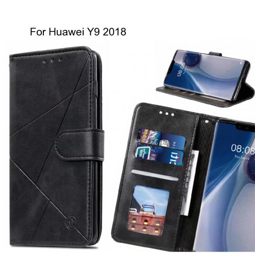 Huawei Y9 2018 Case Fine Leather Wallet Case - Black
