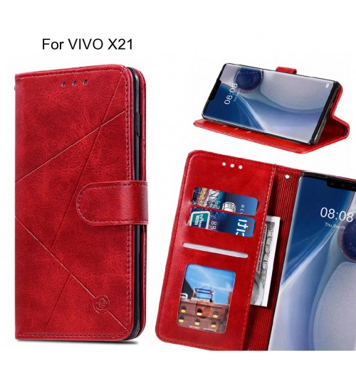 Vivo X21 Case Fine Leather Wallet Case - Red