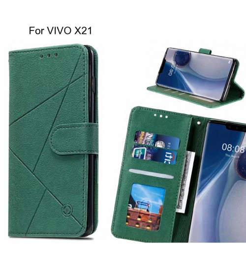 Vivo X21 Case Fine Leather Wallet Case - Green