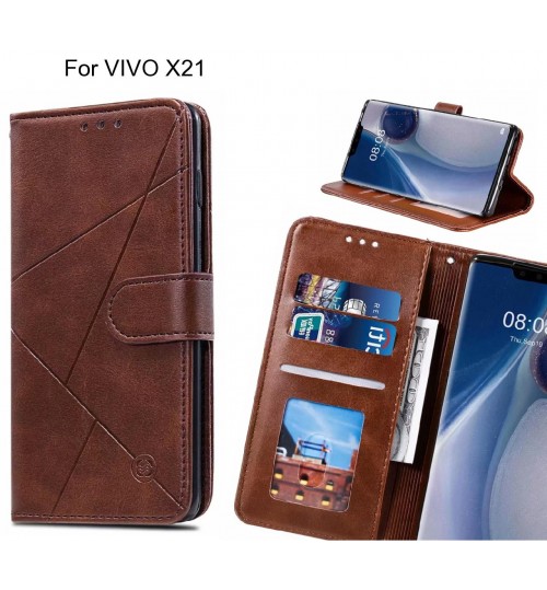 Vivo X21 Case Fine Leather Wallet Case - Brown