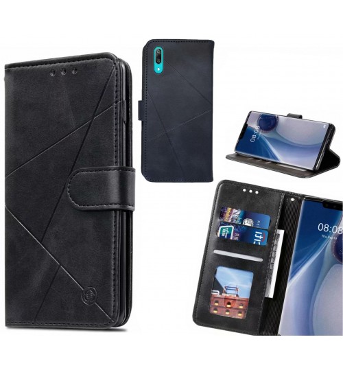Huawei Y7 Pro 2019 Case Fine Leather Wallet Case - Black