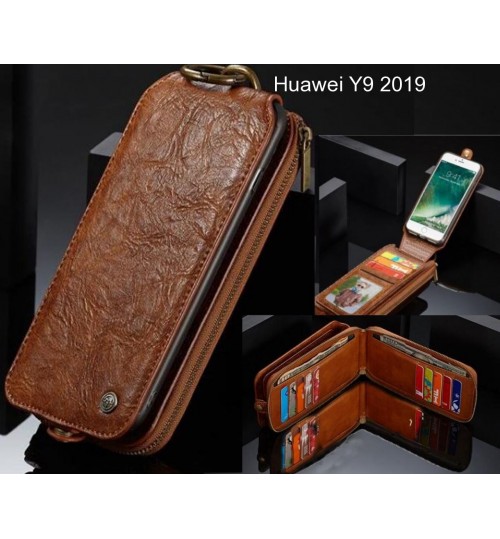 Huawei Y9 2019 case premium leather multi cards 2 cash pocket zip pouch