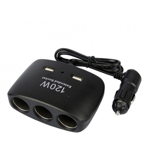 3 Socket Car Cigarette Lighter Power Splitter 120W USB