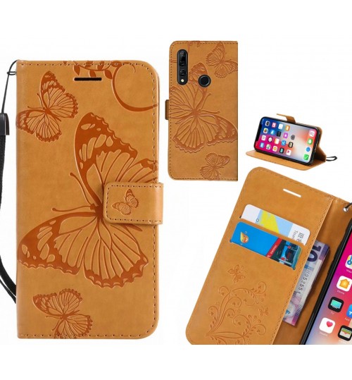 Huawei Y9 Prime 2019 Case Embossed Butterfly Wallet Leather Case - Brown