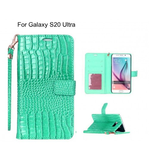 Galaxy S20 Ultra Case Croco Wallet Leather Case - Green