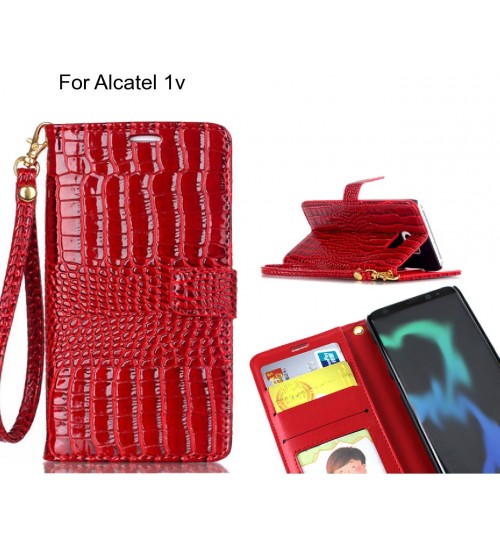Alcatel 1v case Croco wallet Leather case