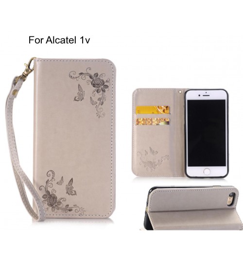 Alcatel 1v CASE Premium Leather Embossing wallet Folio case