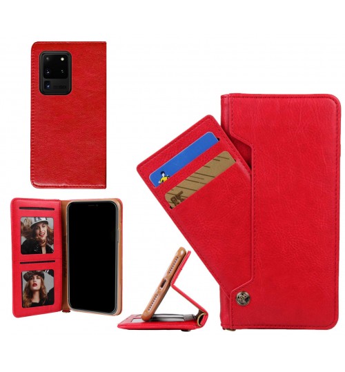 Galaxy S20 Ultra Case Slim Leather Wallet Case 6 Cards 2 Id Magnet - Red