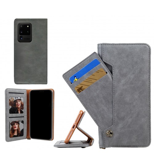 Galaxy S20 Ultra Case Slim Leather Wallet Case 6 Cards 2 Id Magnet - Grey