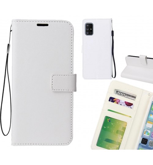 Galaxy A71 Case Fine Leather Wallet Case - White