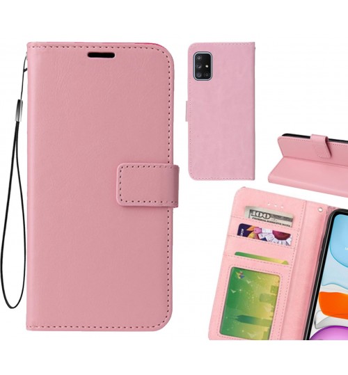 Galaxy A71 Case Fine Leather Wallet Case - Pink