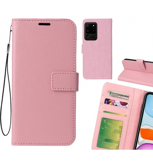 Galaxy S20 Ultra Case Fine Leather Wallet Case - Pink