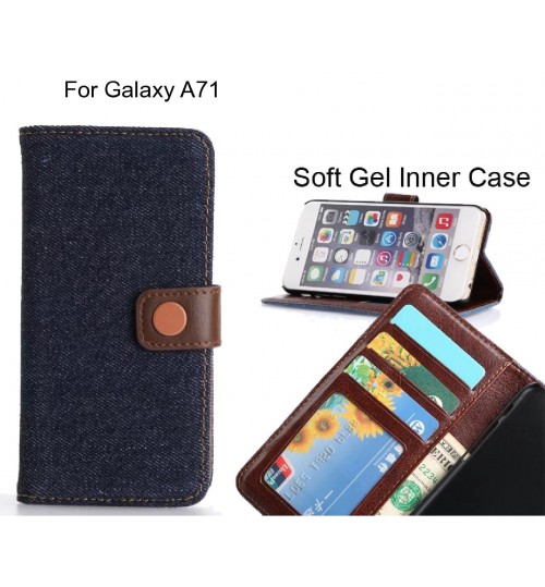 Galaxy A71  Case Ultra Slim Retro Jeans Wallet Case - Black
