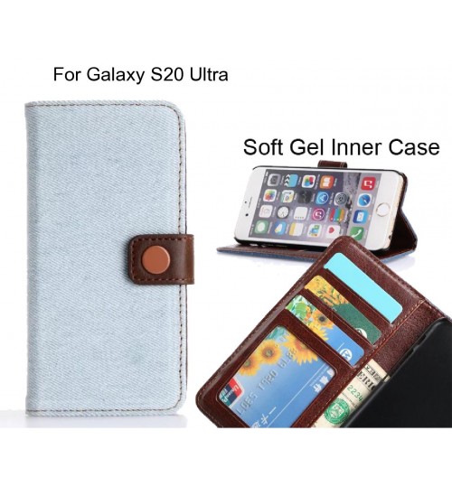 Galaxy S20 Ultra  Case Ultra Slim Retro Jeans Wallet Case - Blue