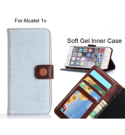 Alcatel 1v  case ultra slim retro jeans wallet case