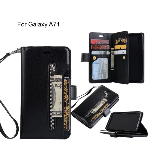 Galaxy A71 Case 10 Cards Slots Wallet Leather Case With Zip - Black