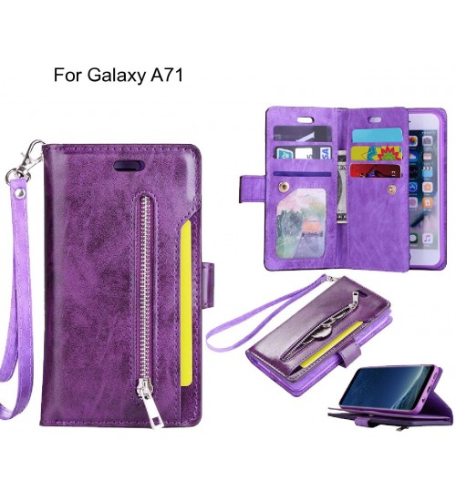 Galaxy A71 Case 10 Cards Slots Wallet Leather Case With Zip - Purple