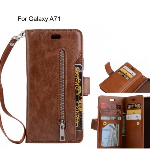 Galaxy A71 Case 10 Cards Slots Wallet Leather Case With Zip - Brown