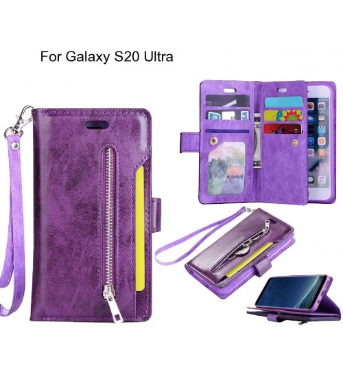 Galaxy S20 Ultra Case 10 Cards Slots Wallet Leather Case With Zip - Purple