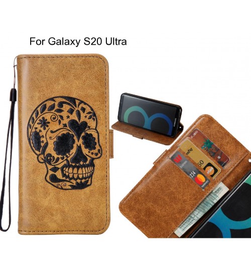 Galaxy S20 Ultra case skull vintage leather wallet case