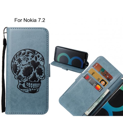 Nokia 7.2 case skull vintage leather wallet case