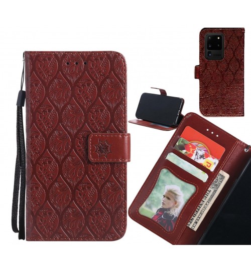 Galaxy S20 Ultra Case Leather Wallet Case embossed sunflower pattern