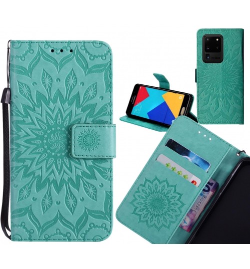 Galaxy S20 Ultra Case Leather Wallet case embossed sunflower pattern