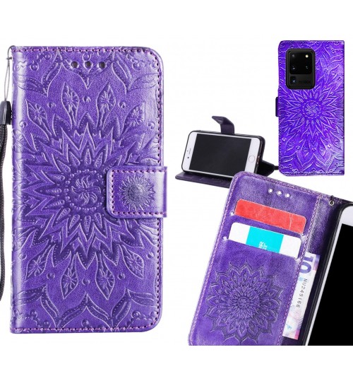 Galaxy S20 Ultra Case Leather Wallet case embossed sunflower pattern