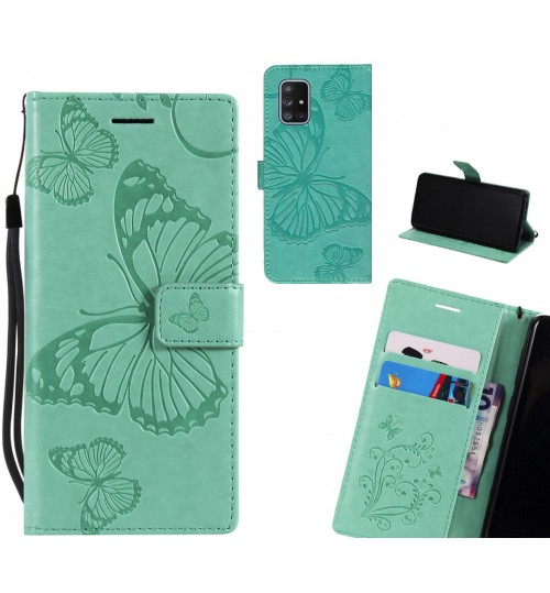 Galaxy A71 Case Embossed Butterfly Wallet Leather Case - Green