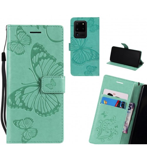 Galaxy S20 Ultra Case Embossed Butterfly Wallet Leather Case - Green