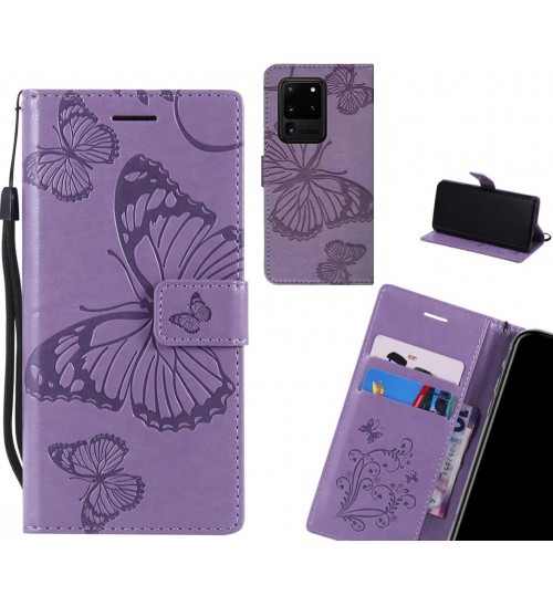 Galaxy S20 Ultra Case Embossed Butterfly Wallet Leather Case - Purple