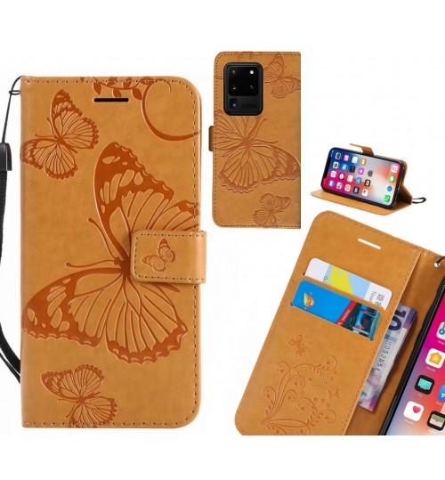 Galaxy S20 Ultra Case Embossed Butterfly Wallet Leather Case - Brown