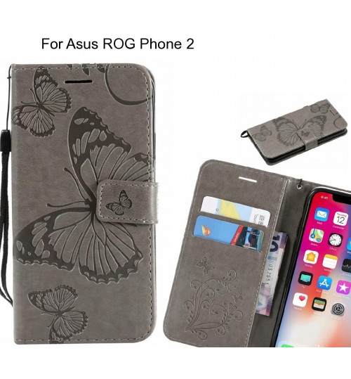 Asus Rog Phone 2 Case Embossed Butterfly Wallet Leather Case - Grey