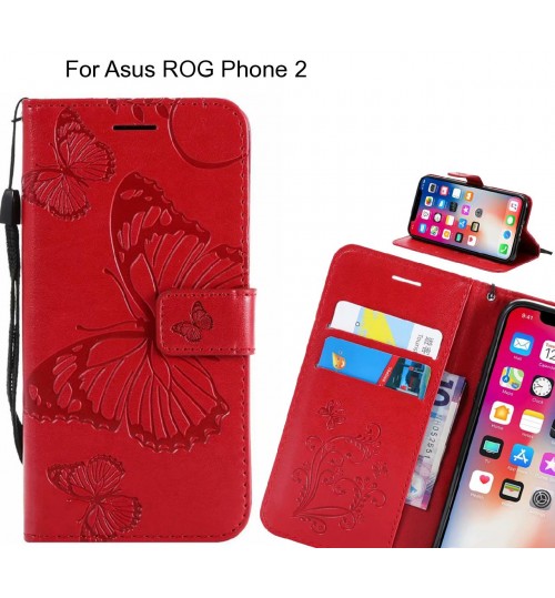 Asus Rog Phone 2 Case Embossed Butterfly Wallet Leather Case - Red