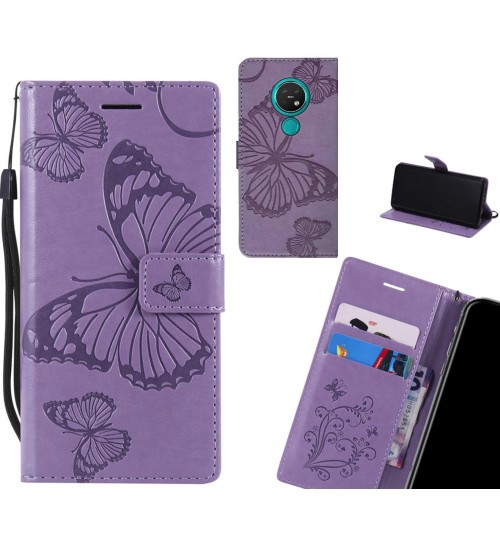 Nokia 7.2 Case Embossed Butterfly Wallet Leather Case - Purple