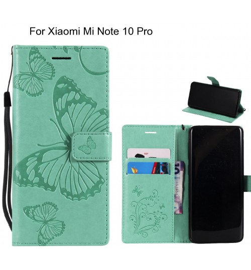Xiaomi Mi Note 10 Pro Case Embossed Butterfly Wallet Leather Case - Green