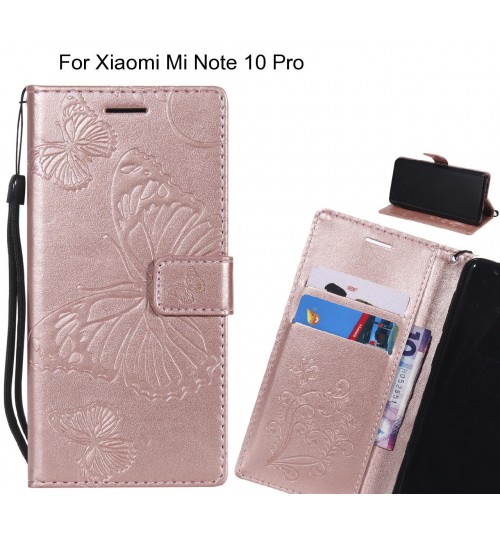 Xiaomi Mi Note 10 Pro Case Embossed Butterfly Wallet Leather Case - Rose Gold
