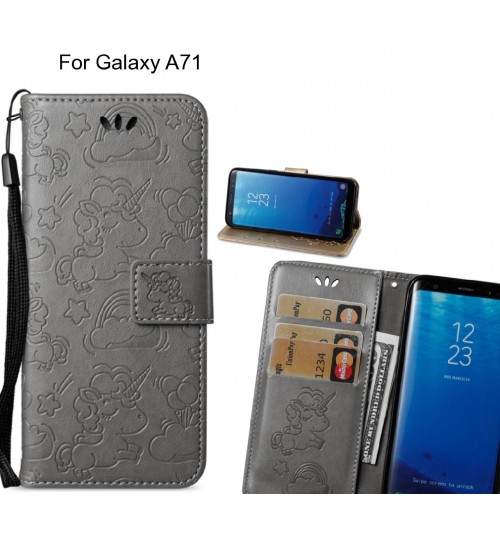 Galaxy A71  Case Leather Wallet Case Embossed Unicon Pattern - Grey