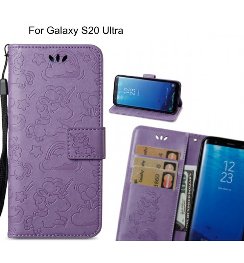 Galaxy S20 Ultra  Case Leather Wallet Case Embossed Unicon Pattern - Purple