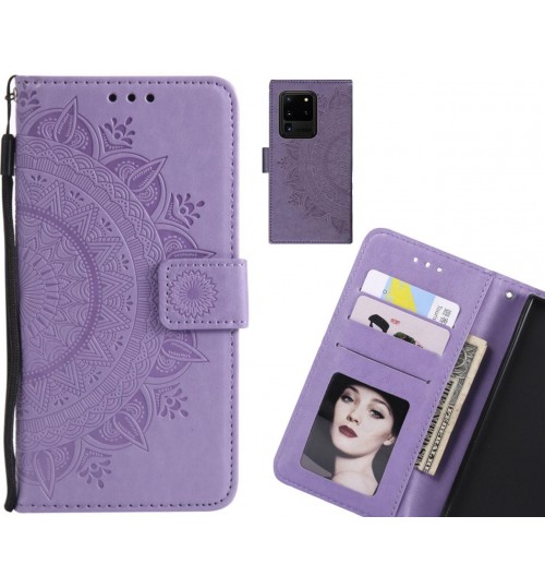 Galaxy S20 Ultra Case Mandala Embossed Leather Wallet Case - Purple
